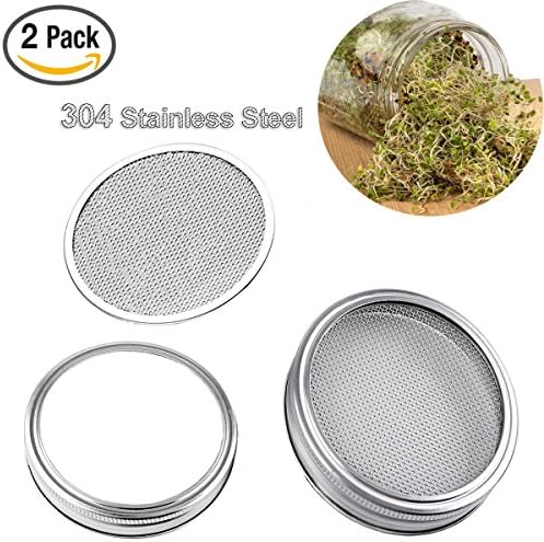 2 Pack Stainless 304 Steel Sprouting Lids for Wide Mouth Mason Jars,Strainer Lid Filter for Ball Canning Jars and Seed Sprouting Screen Lids (Wide Wouth)
