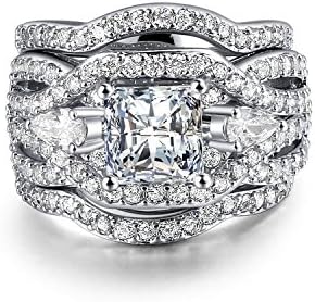 Rhodium Plated Princess Cut Diamond Halo Cubic Zirconia CZ Infinity Wedding Bridal Ring Set (8)
