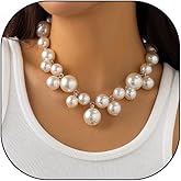 Chunky Gold Pearl Beaded Choker Necklace for Women,Punk Personality Statement Pearl Cluster Collar Necklace,Glossy Party Jewelry Gifts