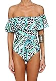 Mr.Seven Womens Ruffle Off-The-Shoulder One-Piece Swimsuit(XL, Blue)