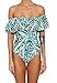 Mr.Seven Womens Ruffle Off-The-Shoulder One-Piece Swimsuit(XL, Blue)