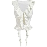 Floerns Women's Y2K Asymmetrical Ruffle Concert Top V Neck Sleeveless Textured Going Out Western Crop Tops