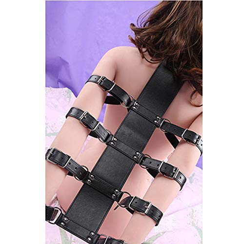 Bondage Restraints Set Kit for Bed and Under Bed Sex Play SM Bondage Toy Gear Arm Handcuff Collar Rope Strap On Harness for Women Couples Lesbian Female,Black
