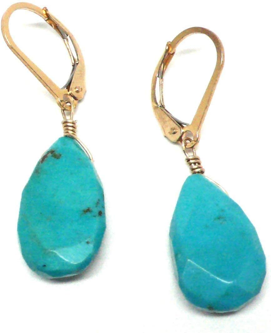 Turquoise Beveled Flat Teardrop Gold-Filled Lever Back Earrings Custom