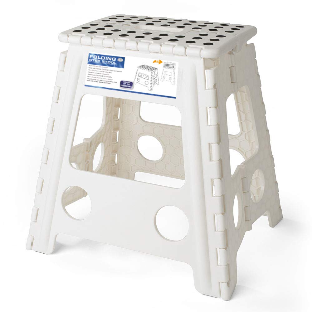 Acko 16 Inches Super Strong Folding Step Stool for Adults and Kids, White Kitchen Stepping Stools, Garden Step Stool, Holds up to 330 LBS