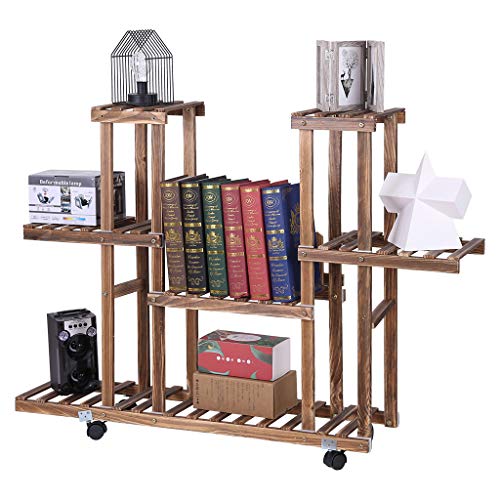Iuhan Wooden Plant Stand Rolling Garden Cart Plants Flower Display Racks Holder Ladder with 4 Tier Garden Decoration Display 4 Layers Planter Rack Shelf Organizer for Indoor Outdoor - Thumbnail 4