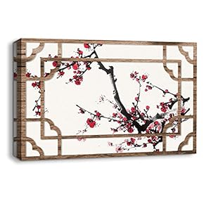 Canvas Wall Art Traditional Chinese Windows View Painting Artwork for Home Prints Framed - 12x18 inches