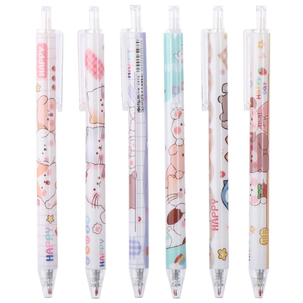 Risedot 6 PCS 0.5mm Fine Point Cute Pens, Black Ink Pens Fine Point Smooth Writing Pens, Retractable Gel Pens