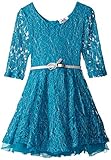Beautees Little Girls' Three-Quarter-Sleeve Solid Lace Dress