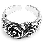 Retro Rose Flower Open Ring for Women Men Vintage Blossom Punk Adjustable Extendable Rings Comfort Fit Band Personalized Trendy Statement Cuff Ring Unisex Gift Gifts Xmas