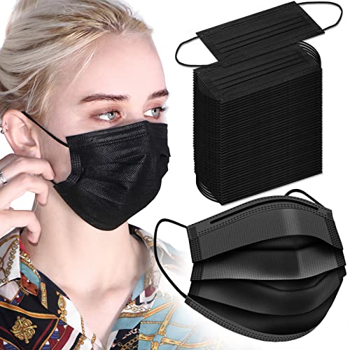 Black Disposable Face Masks, 100 Pack Black Face Masks 3 Ply Filter