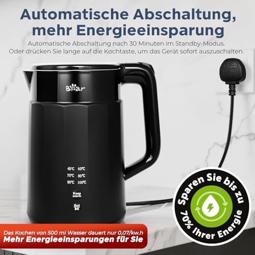 Electric Kettle 1800W-2200W 1.7L 45°C ~ 100°C Kettle with 6 Temperature Controls, Automatic Shut-Off and Keep Warm Function, 304 Stainless Steel, Dry Protection, BPA Free Smart Fast B