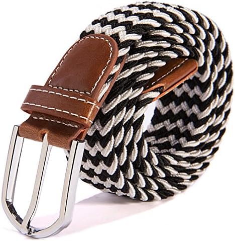 RevoLity Mens Multicolor Elastic Fabric Woven Braided Stretch Webbed Belt with PU Leather Buckle Length 105cm Colour (Black)