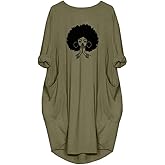 WbJetr Women Afro Cute Graphic Print Long Sleeve Casual Tunic Dress with Big Pocket