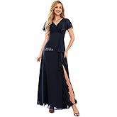 WilFiks Ruffle V Neck Bridesmaid Dresses for Women Long Ruched Chiffon Formal Wedding Guest Dress Evening Gowns with Slit
