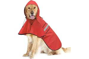 Ezierfy Waterproof Reflective Dog Raincoat - Adjustable Hooded Slicker Poncho Pet Rain Coat, Lightweight Dog Rain Jacket for Small to X- Large Dogs and Puppies (Red, Large)
