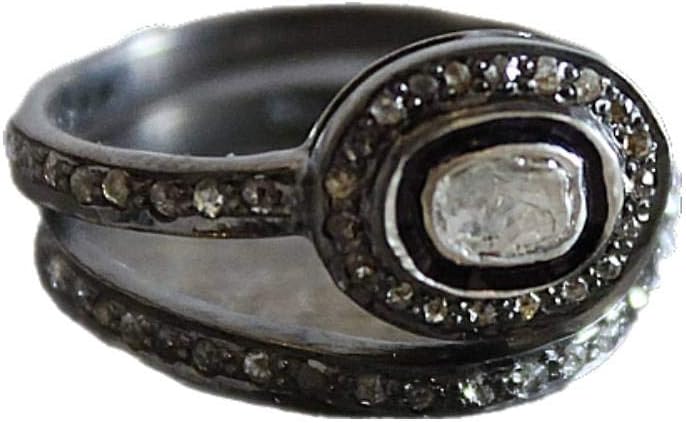 Diamond Oxidized Sterling Silver Engagement Statement Cocktail Ring for Women size 6