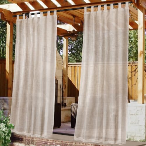 H.VERSAILTEX Outdoor Linen Sheer Curtains for Patio Waterproof - Outdoor Divider Privacy