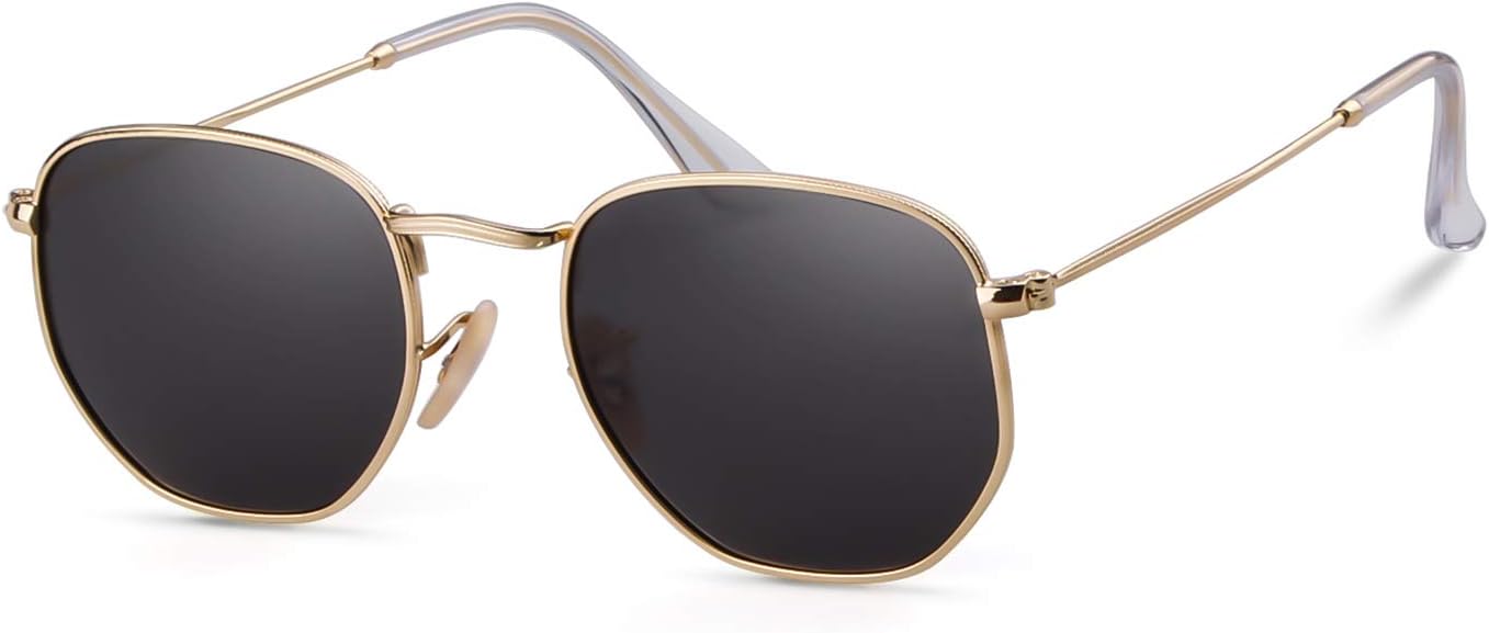 Men Women Polarized Sunglasses Small Square Hexagonal Polygon Sun Glasses