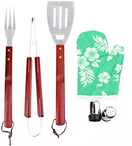 BQ Tools Set, 7-Piece Grill Tools set, Wooden handle Barbecue Grilling Utensils, Premium Grilling Accessories for Barbecue - clip, shovel, fork,Condiment bottles,insulation gloves,apron