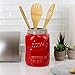 Home Basics Glazed Ceramic Retro Mason Jar Utensil Flatware Organizer Crock (Red)