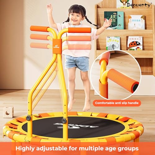 Beauenty Rebounder Trampolines for Kids, 40" Toddler Trampoline with Adjustable Handle, Foldable Trampoline for Indoor Outdoor, Silent and Anti-Slip Trampolines with 400kg Load, Recreational