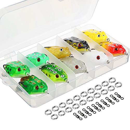 DONQL Topwater Froschköder, künstlicher Frosch-Angelköder-Set mit Angelbox für Barsch, Dogfish, Moschus, Schlangenkopf…
