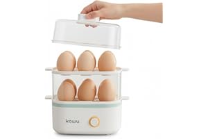 Kawu Egg Cooker, 12 Eggs Rapid Electric Egg Poacher & Hard Boiled Egg Maker, 300W Double Layer Steamer, Portable Breakfast Fo