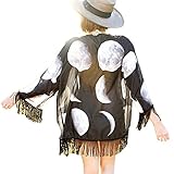 BB&KK Women's Printed Sun And Moon Chiffon Cover-up Kimono Cardigan Bikini Suit