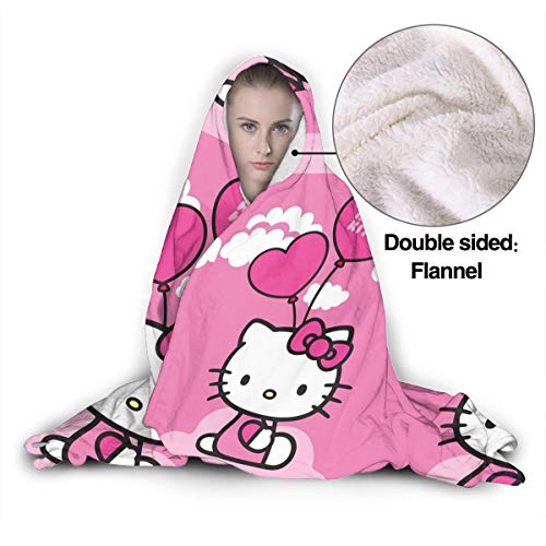 JINUNNU Hooded Blanket Hello Kitty Ballon Rose Throw Wearable Cuddle