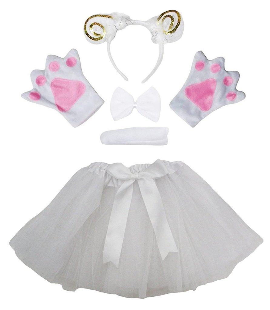 Petitebelle Headband Bowtie Tail Gloves Tutu 5pc Girl Costume 1-10y (Sheep(Gold), 1-5 Years)