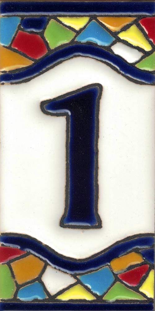 Toro del Oro House Number for Houses - Glazed Ceramic House Number, Hand Painted in Spanish Technique "Cuerda Seca", Names and Addresses, Mosaic Model 5.5 x 10.5 cm (1)