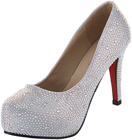 VELCANS Fashion Rhinestone Womens Platform Pump High Heels,Bridal Shoes,Party Shoes and Wedding Shoes for Women Silver