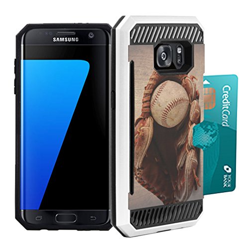 Galaxy S7 Edge Case, DuroCase Hybrid Dual Layer Slim Armor Credit Card Slot Case White for Samsung Galaxy S7-Edge SM-G935 (Released in 2016) - (Vintage Baseball Glove)