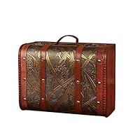 Bishelle-hm Antique Style Clothes Storage Box (30x23x15cm) Decorative Wooden Leather Suitcase, Antique Storage Treasure Chest Box, with Beautiful Daffodil Pattern (Color : Brown, Size : 30x23x15cm)