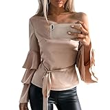 TOPUNDER 2018 Women Autumn Off Shoulder Blouse Long Lotus Sleeve Shirt Loose Tops by