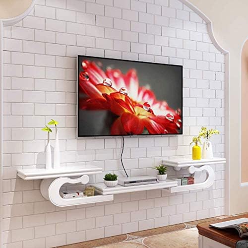 テレビ棚壁掛け 木製ヨーロッパメディアコンソール壁フローティング棚吊りテレビキャビネットケーブルボックス用ルーターテレビテレビ装飾棚 新着セール
