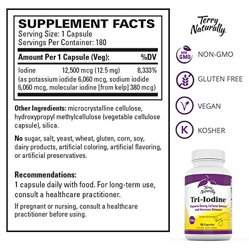 Terry Naturally TriIodine 12.5 mg 12500 mcg Iodine, 180 Vegan