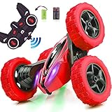 CARRYFLY Remote Control Car RC Stunt Car, Gift idea for Kids 4WD Double Sided Rotating 2.4GHz High Speed Rock Crawler Vehicle with Headlights for Boys Age 4, 6, 7, 8, 9-12 Year Old,rc Cars(Red)