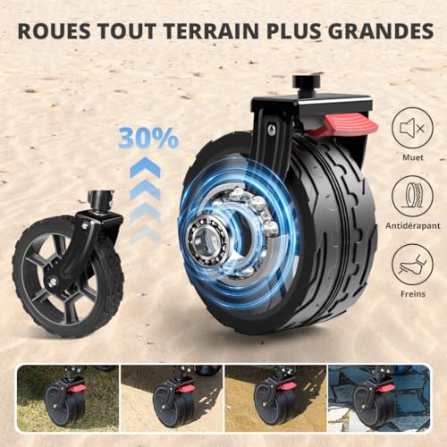SLIDBEAT Beach Trolley 220-330L, 200 kg Folding Transport Trolley with 360° Swivel Wheels, XXL Garden Trolley with Automatic Rebound Handle All Terrain with Brakes for Fishing Camping