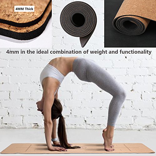 4PCS-Eco-friendly-Cork-Yoga-Mat-Set-Non-slip-Organic-Cork-Natural-Rubber-w3inch-Cork-BlockYoga-StrapYoga-bag-For-Hot-Yoga-Gymnastics-Aerobicsw-72LX24W-4mm-Non-Toxic-Latex-Free-Gym-Exercise-Mat