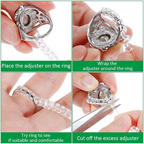 Invisible Ring Size Adjuster for Loose Rings with 3 Sizes Clear Ring Sizer Resizer,Any Rings Spiral Silicone Tightener (Clear)