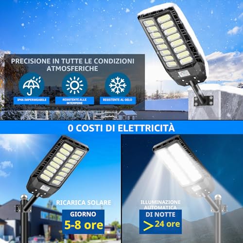 Adewalk 800 W Outdoor LED Solar Street Light with Remote Control, IP66 Waterproof Solar Street Light with Motion Sensor, 6500 K Super Bright Outdoor Garden Lights for Garage Road