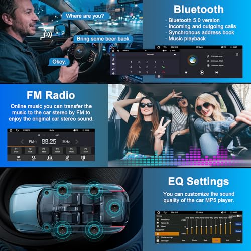 6,28” Autoradio 1 DIN con Schermo,Car Radio con Wireless CarPlay Android Auto,Radio 1 Din Car Play Supporta Bluetooth,Mirror Link, Telecamera Posteriore,FM,EQ,Type-C,Mic,Touchscreen,Navigazione GPS