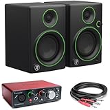 Mackie CR3 3" Woofer Multimedia Monitors (Pair) with Focusrite Solo USB 2.0 Audio Interface and Phone Male to Two Phone Male Unbalanced Cable