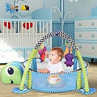 Baby Mat, Vithconl Round Baby Fitness Mat with Profective Fence - Hanging Cute Sea Animals (Ship from USA)