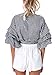 Simplee Apparel Women's Off Shoulder V Neck Wrap Blouse Shirt Waist Tie Plaid