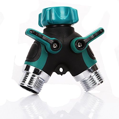 EaseeTop Garden Hose Splitter Y Type Hose Connector Metal Body Built in 2 Outlets with Shut-Off Valves Fit for Outdoor Faucet, Sprinkler &amp; Drip Irrigation Systems