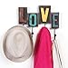 MyGift Multicolored Rustic Finish Wood Love Design Decorative Wall Mounted Coat Rack w/ 4 Metal Hooks