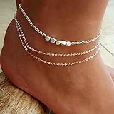 Wcysin Multi-Layer Silver Ankle Chain Bracelet for Women and Teen Girls